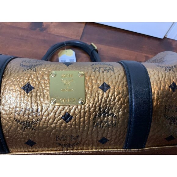 MCM Authentic Ottomar Weekender Bag Copper Gold Metallic Logo Monogram Unisex - Picture 5 of 12